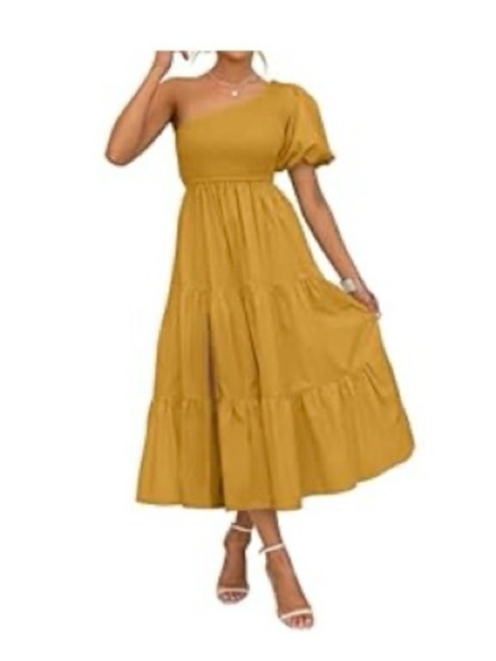 One-Shoulder Mustard Maxi Dress
